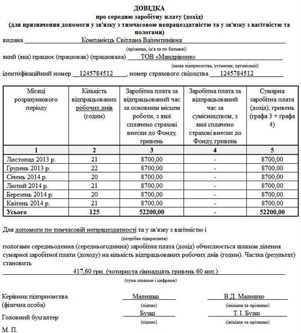 Справка в пенсионный о заработной плате образец